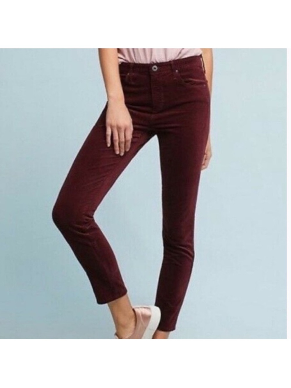 AG Adriano Goldschmied The High Rise Stevie Ankle Velvet Pants size 25 burgundy